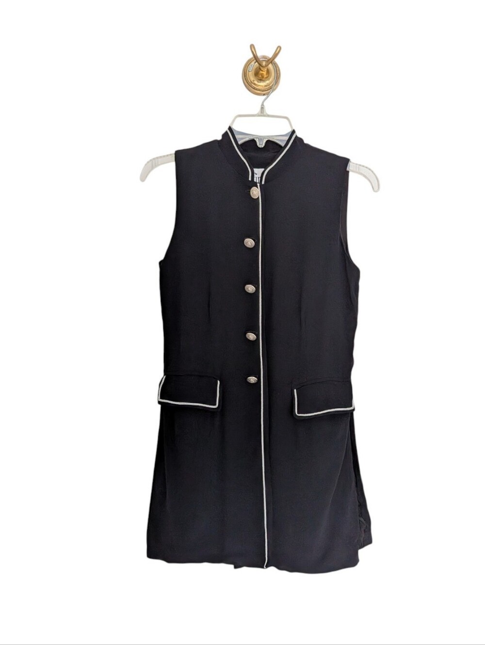 Vintage 90s Black Longline Vest With Silver Trim